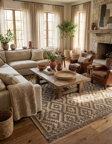 6' 8 x 9' 8 Hand Woven Kilim Maymana Wool Rug