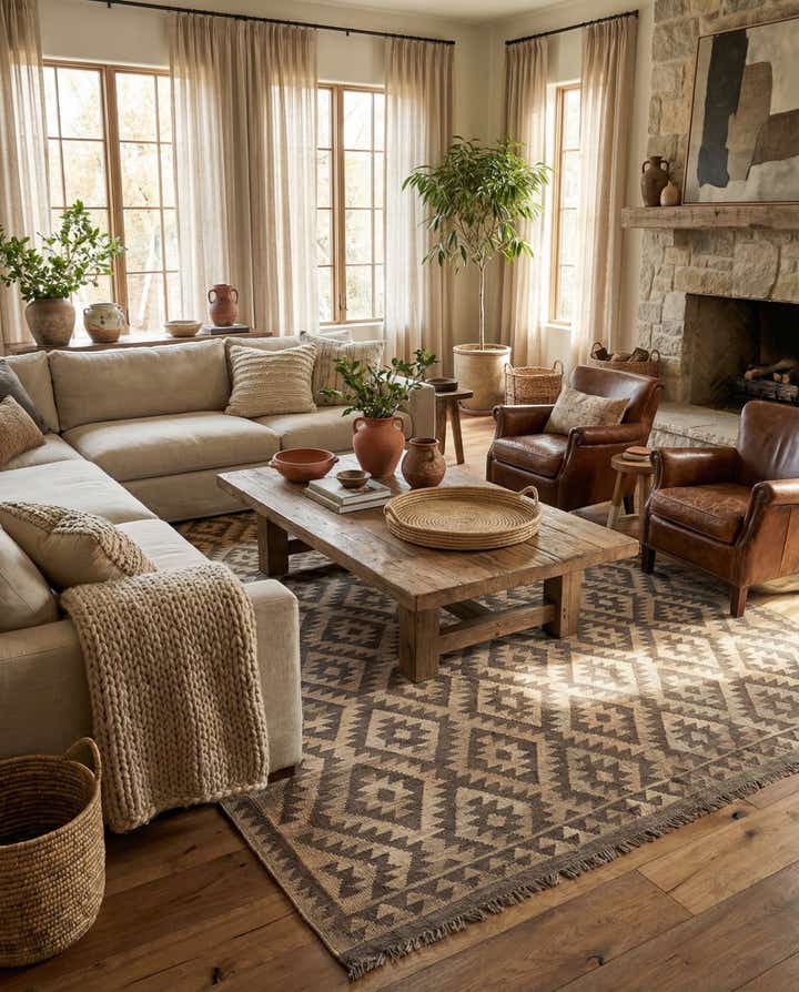 6' 8 x 9' 8 Hand Woven Kilim Maymana Wool Rug