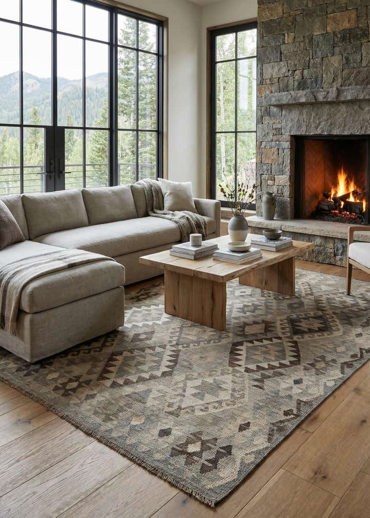 5' 9 x 7' 11 Hand Woven Kilim Maymana Wool Rug