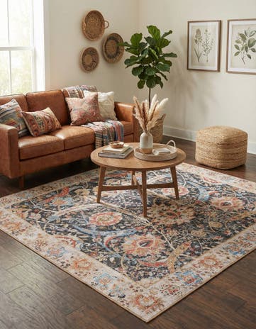 Black Washable Timeless Square Rug