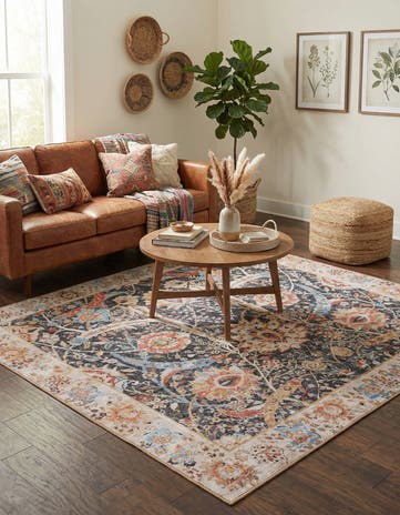 Black Washable Timeless Square Rug