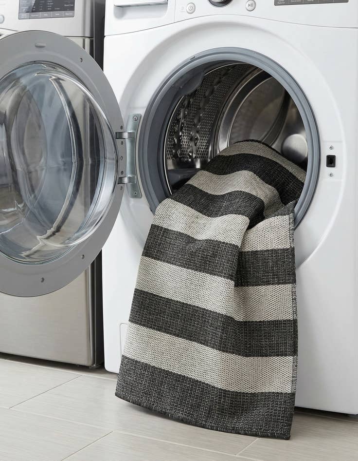 Detail image of 5' 3 x 7'  Washable Striped Indoor / Outdoor Rug