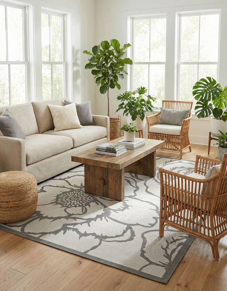 Detail image of 7' x 10'  Washable Botanical Indoor / Outdoor Rug