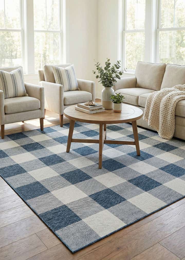 7' 10 x 7' 10 Easy-Clean Checkered Indoor / Outdoor Square Rug