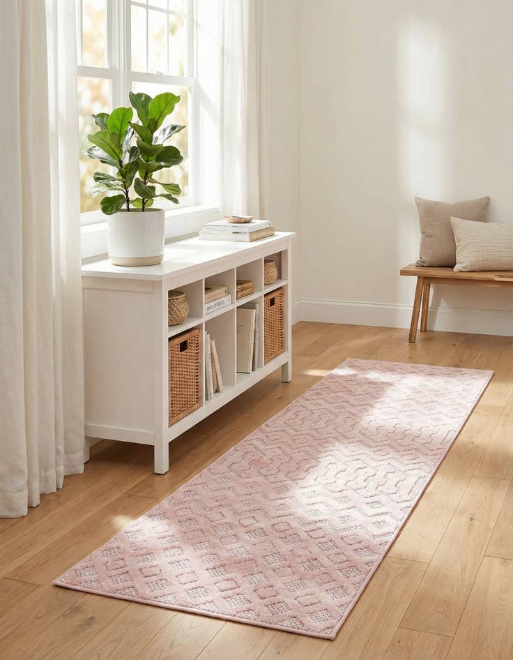 Detail image of 2' x 8'  Washable Trellis Textured Indoor / Outdoor Runner Rug