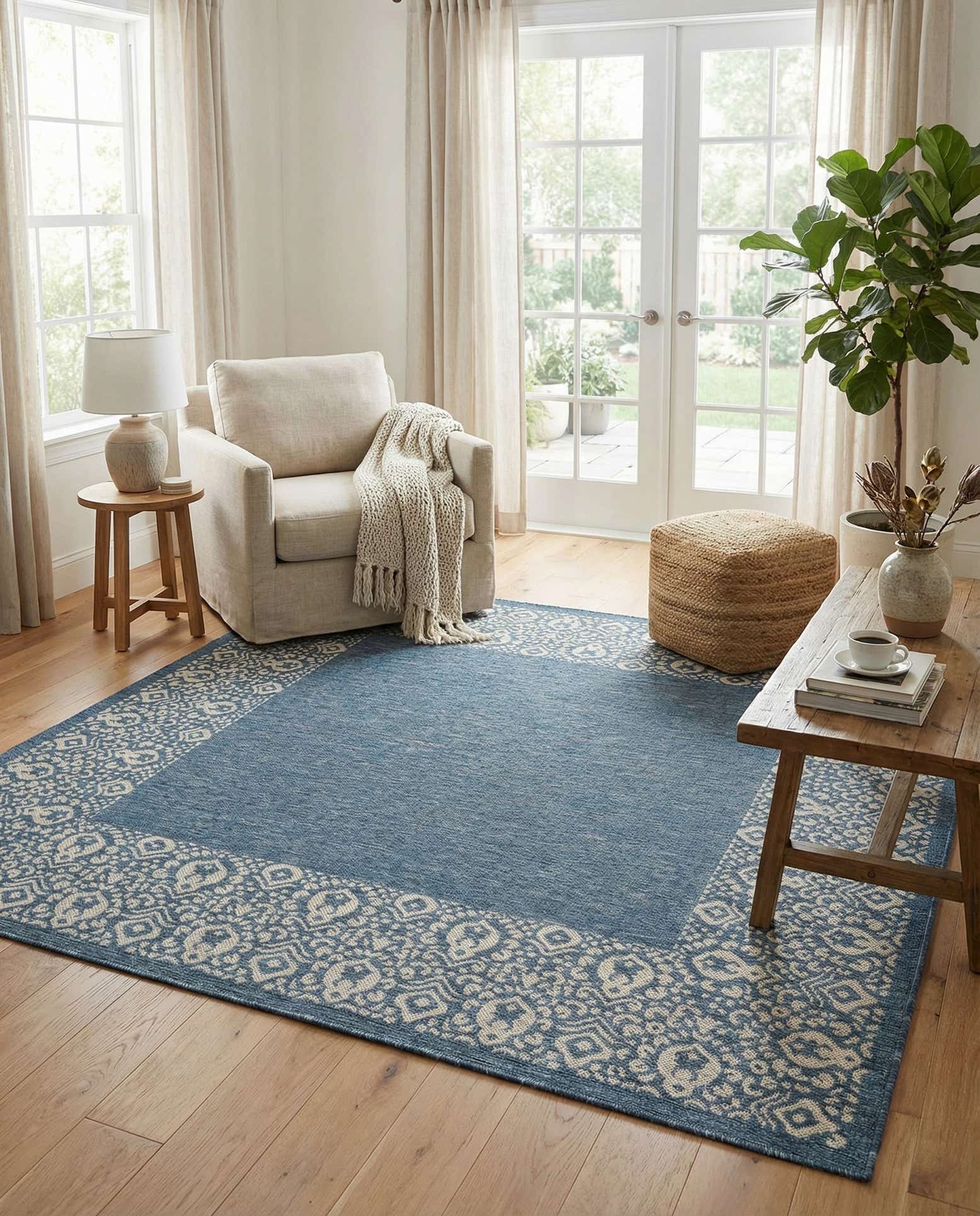 7' 10 x 7' 10 Easy-Clean Border Indoor / Outdoor Square Rug