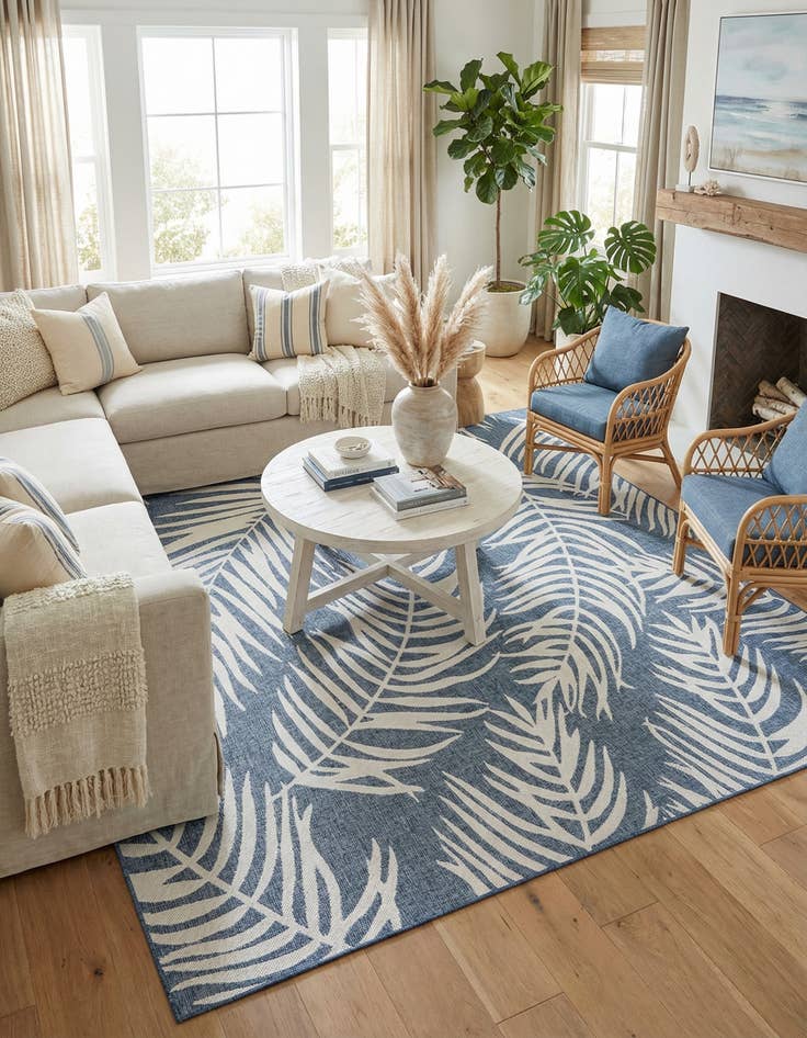 Detail image of 10' 8 x 10' 8  Washable Botanical Indoor / Outdoor Square Rug