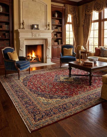 9' 6 x 13' Hand Knotted Kashan Persian Wool Rug
