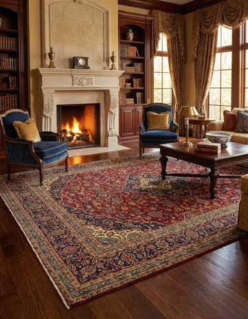9' 6 x 13' Hand Knotted Kashan Persian Wool Rug