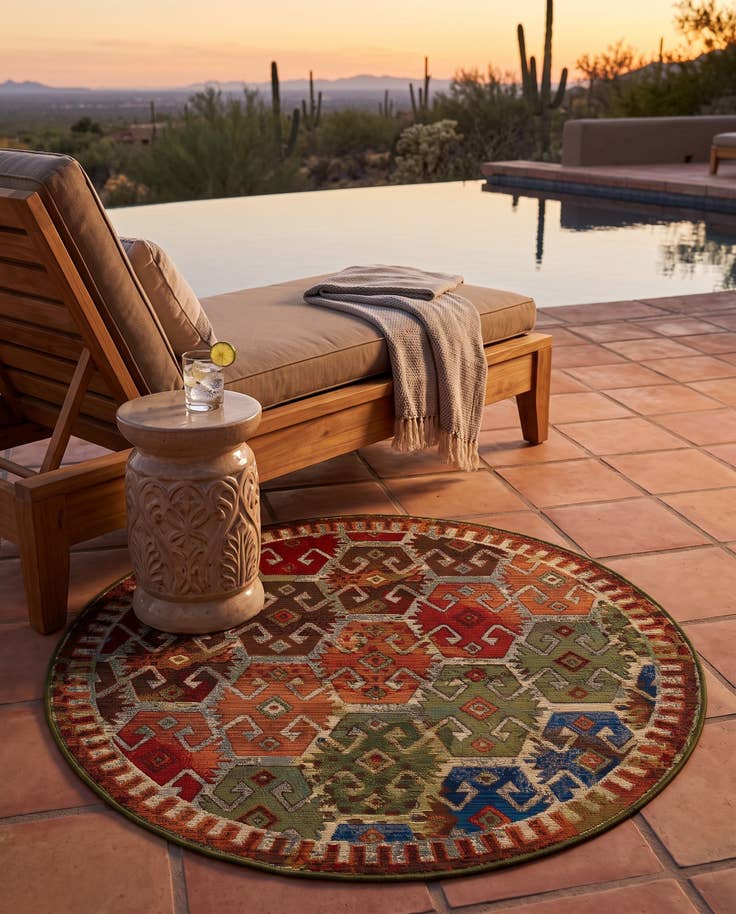 Detail image of 125cm x 125cm Fácil de limpiar Southwestern Alfombra Comprar todos los estilos redondo