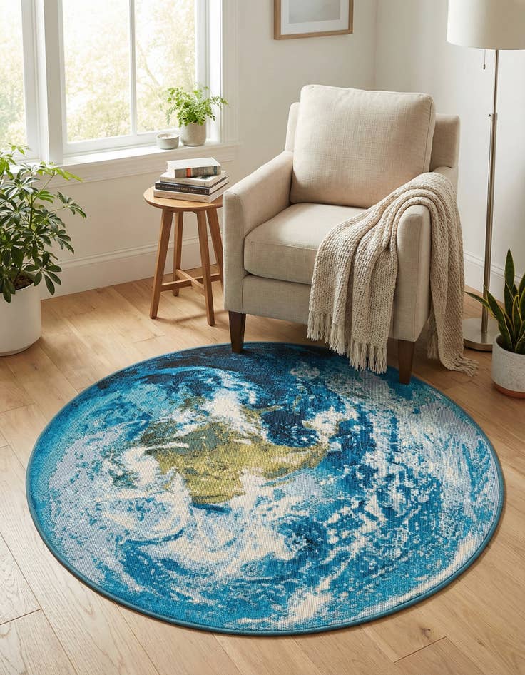 Detail image of 3' 3 x 3' 3  Washable Modern Indoor / Outdoor Round Rug