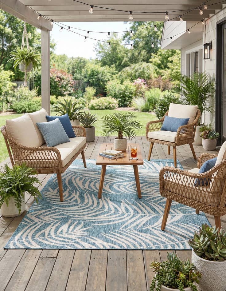 Detail image of 4' x 6'  Washable Botanical Indoor / Outdoor Rug