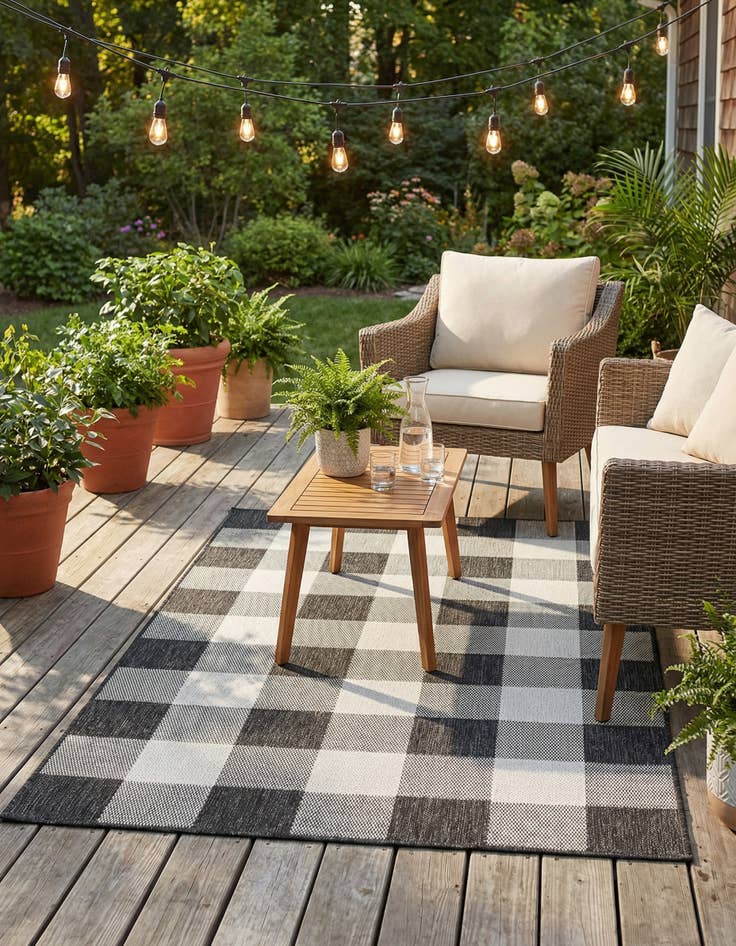 Detail image of 4' x 6' Easy-Clean Checkered Indoor / Outdoor Rug
