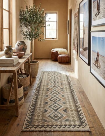 2' 9 x 9' 10 Hand Woven Kilim Maymana Wool Runner Rug