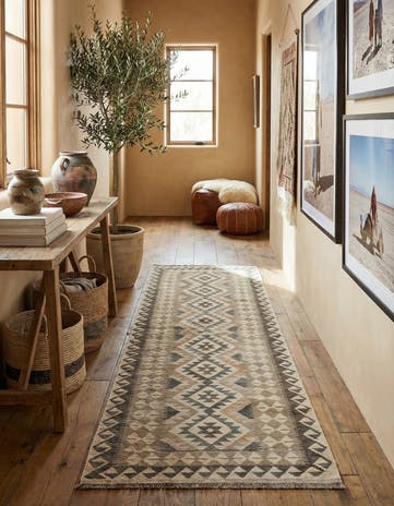 2' 9 x 9' 10 Hand Woven Kilim Maymana Wool Runner Rug