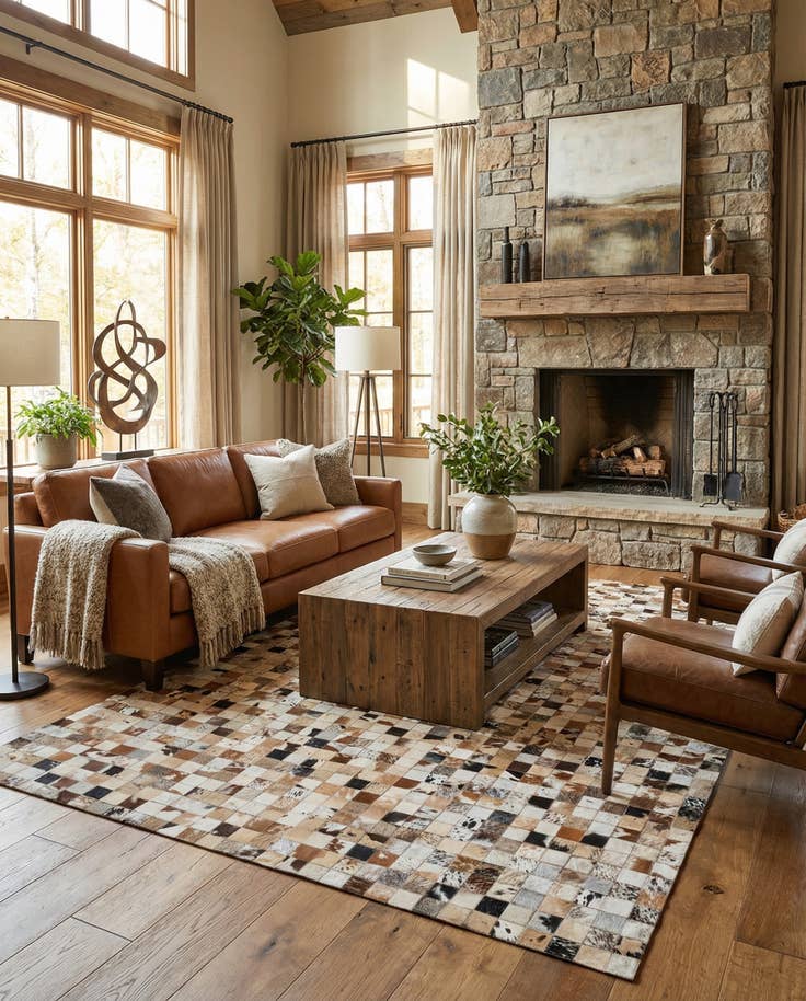 Detail image of 5' 1 x 8' Cowhide Leather Rug