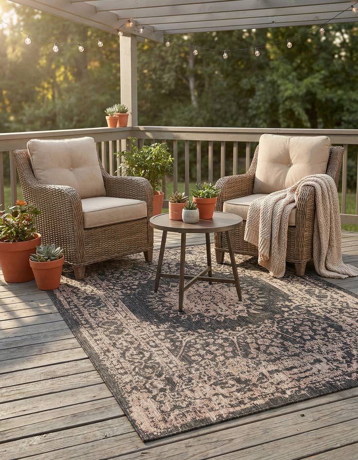 Detail image of 5' 3 x 7'  Washable Traditional Indoor / Outdoor Rug