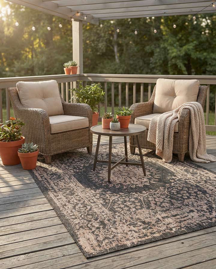 5' 3 x 7' Easy-Clean Traditional Indoor / Outdoor Rug