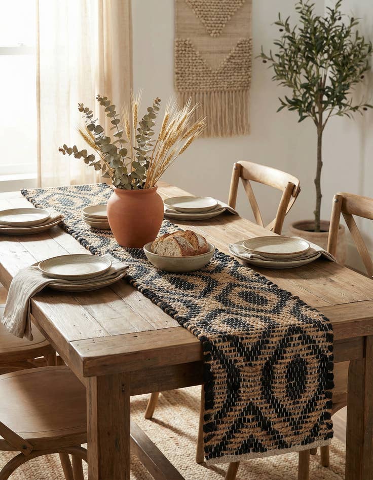 Detail image of 1' 2 x 6' 1  Hand Woven Chindi Jute Table Runner Rug