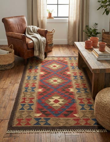 3' 3 x 6' 5 Hand Woven Kilim Maymana Wool Rug