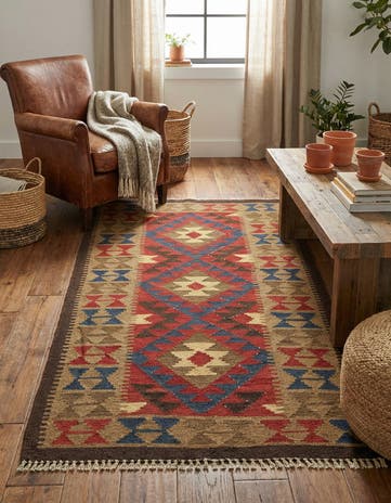 3' 3 x 6' 5 Hand Woven Kilim Maymana Wool Rug