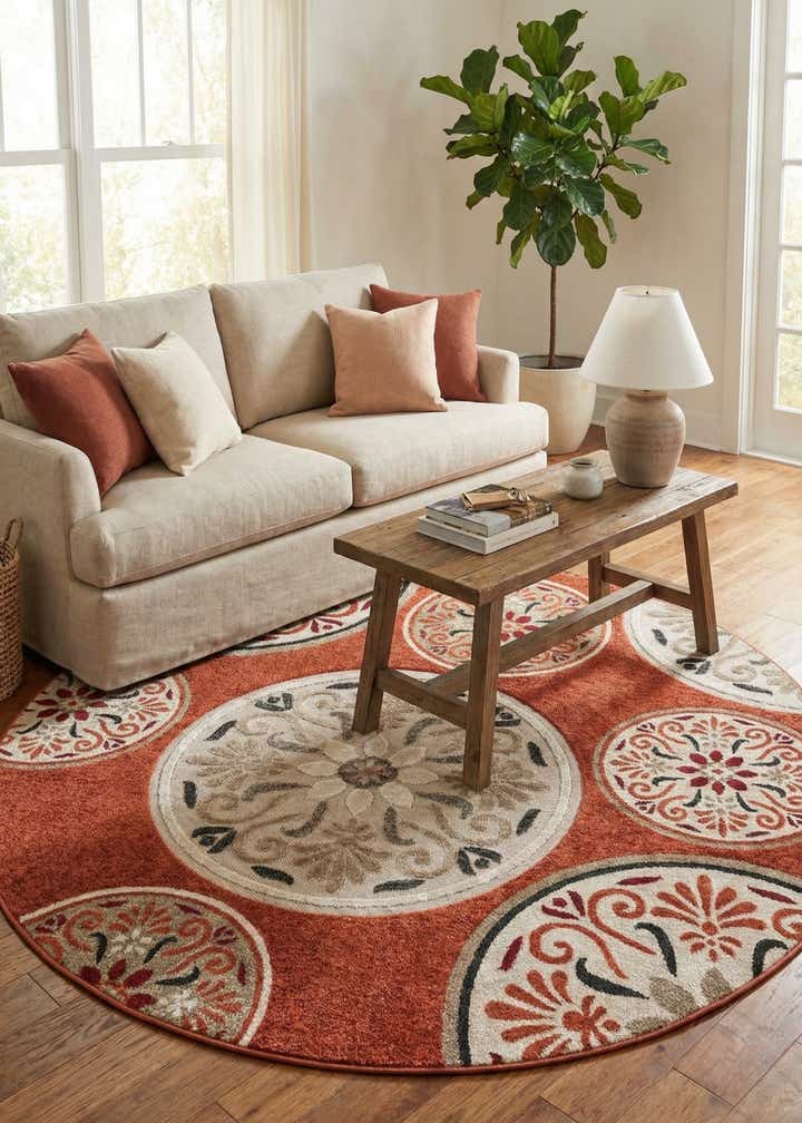 6' 1 x 6' 1 Easy-Clean Modern Indoor / Outdoor Round Rug