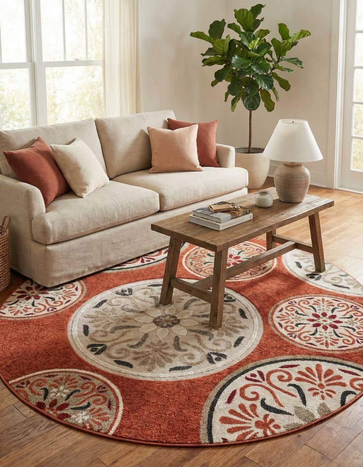 Detail image of 6' 1 x 6' 1  Washable Modern Indoor / Outdoor Round Rug