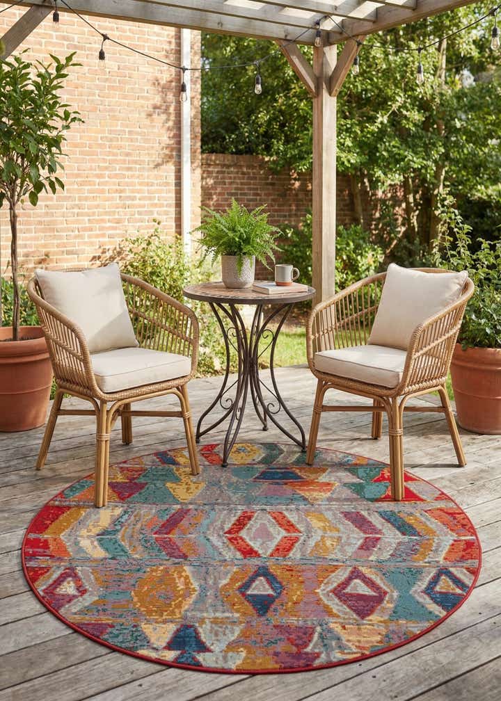 5' x 5' Easy-Clean Modern Indoor / Outdoor Round Rug