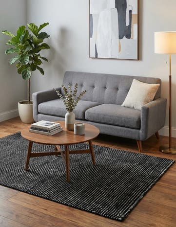Jet Black WoolCraft Geometric Rug