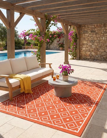 Rust Red Easy-Clean Lattice Indoor / Outdoor Rug