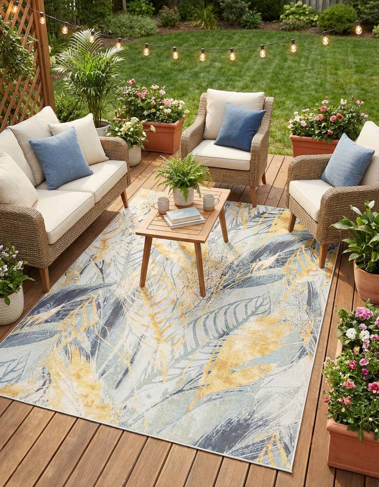 Detail image of 7' 10 x 10'  Washable Botanical Indoor / Outdoor Rug