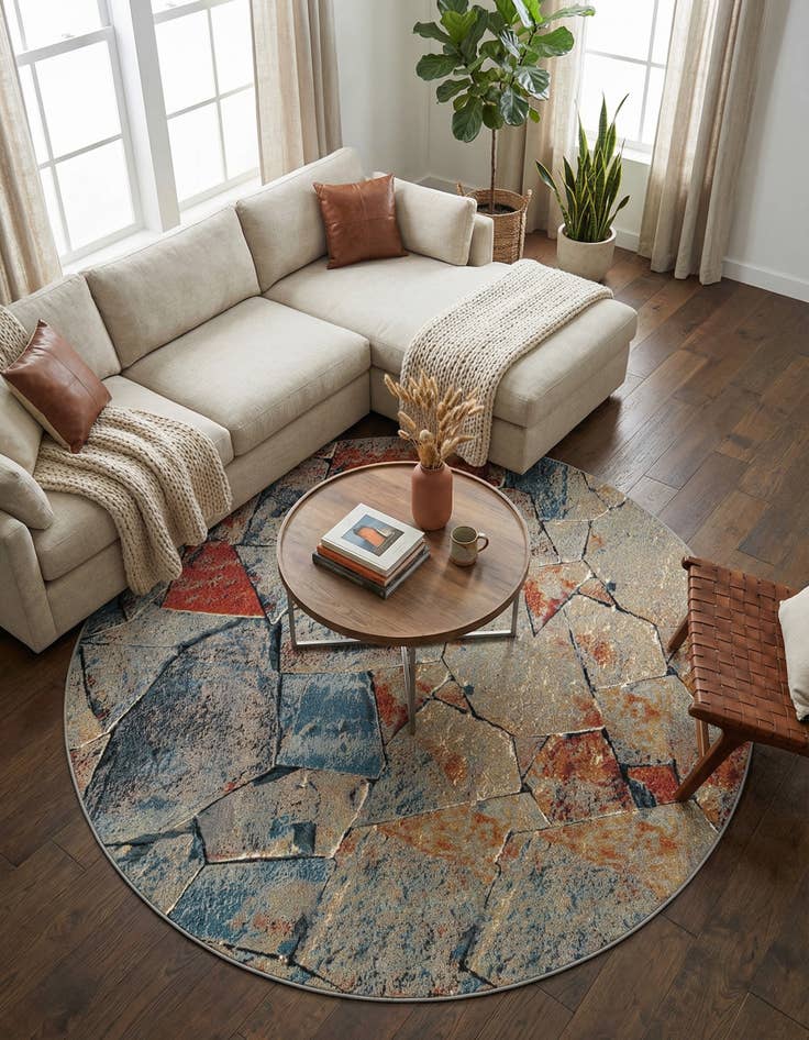 Detail image of 7' 10 x 7' 10 Easy-Clean Modern Indoor / Outdoor Round Rug