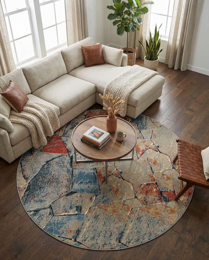 7' 10 x 7' 10 Easy-Clean Modern Indoor / Outdoor Round Rug