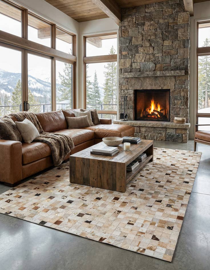 Detail image of 8' 1 x 9' 9 Cowhide Stocks Rug