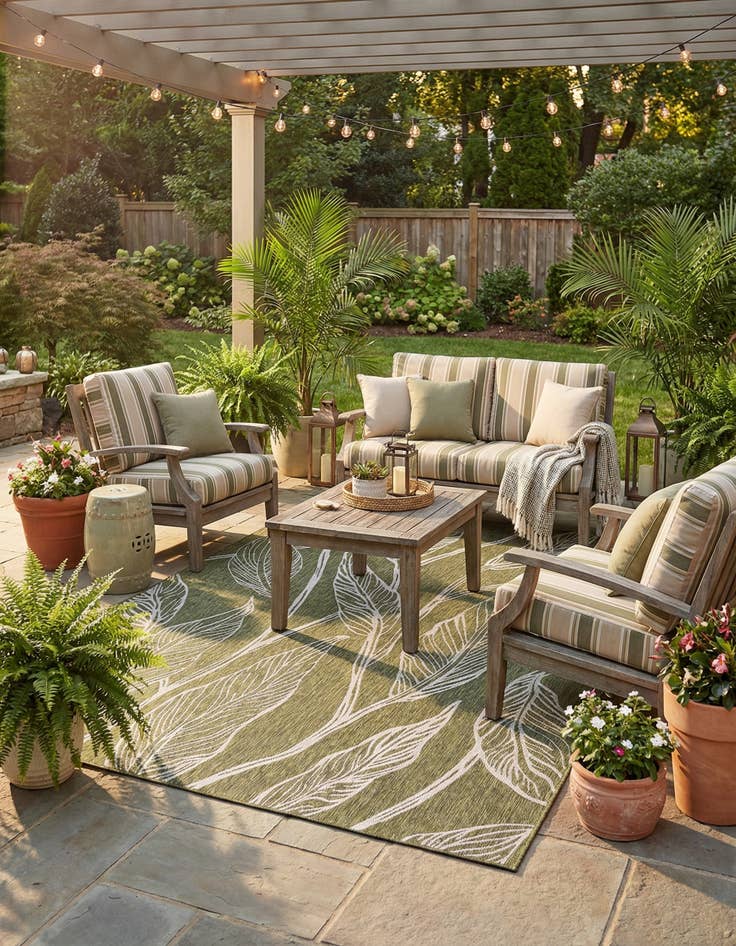 Detail image of 10' x 14'  Washable Botanical Indoor / Outdoor Rug