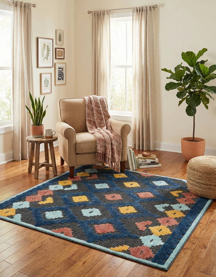 Detail image of 5' 3 x 5' 3  Washable Belize Indoor / Outdoor Square Rug