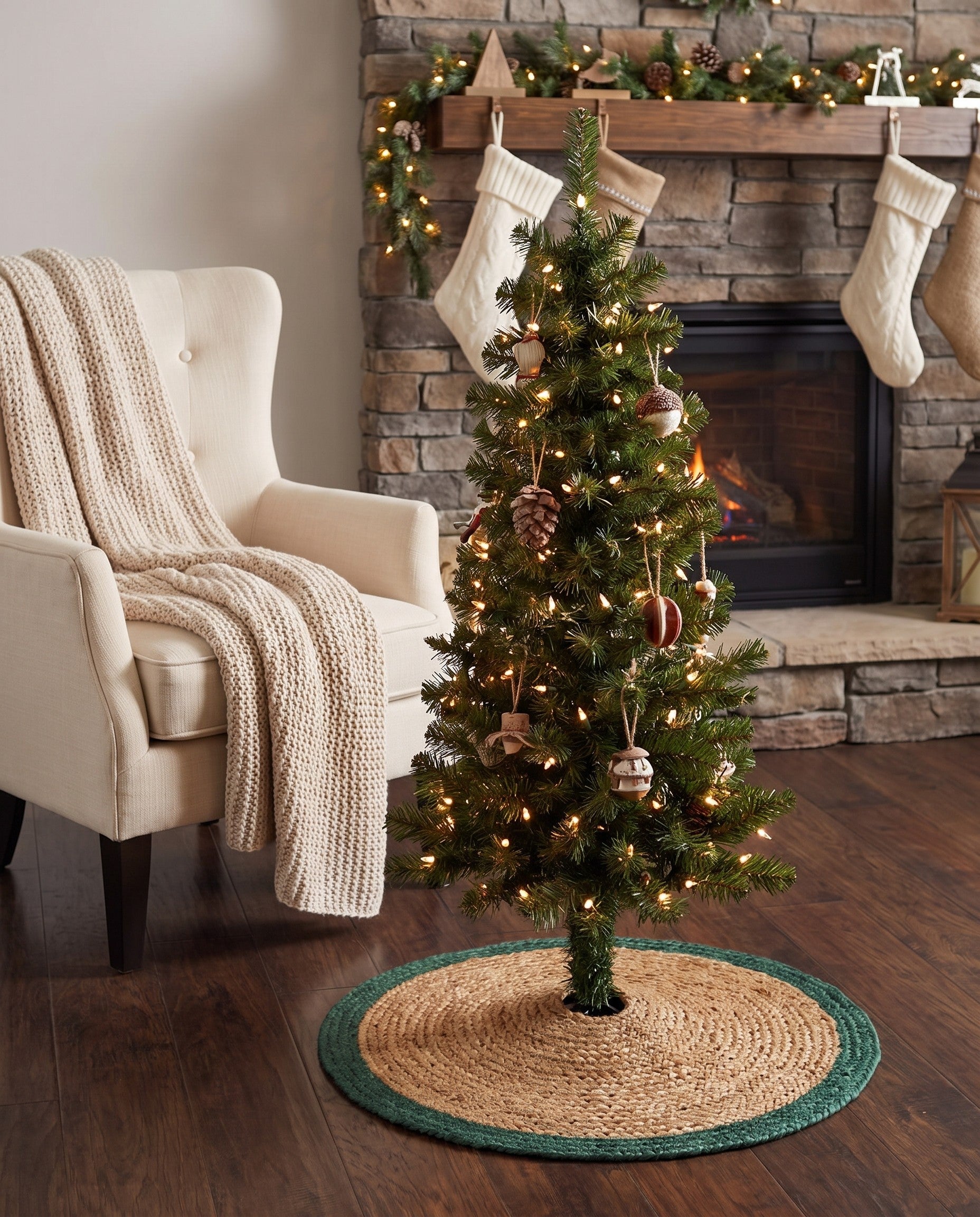 2' 2 x 2' 2 Hand Braided Christmas Tree Skirt