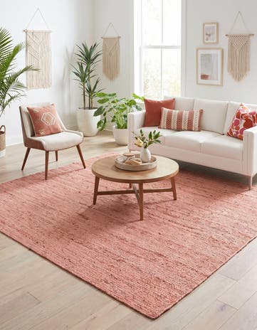 Light Pink Handmade Braided Jute Square Rug