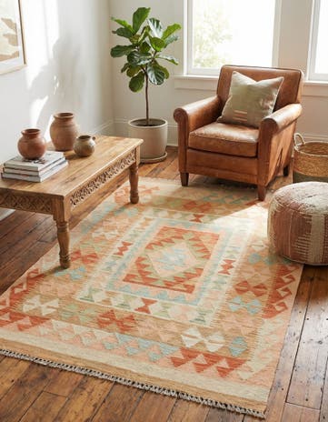 3' 4 x 5' Hand Woven Kilim Waziri Wool Rug