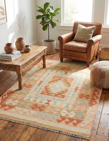 3' 4 x 5' Hand Woven Kilim Waziri Wool Rug