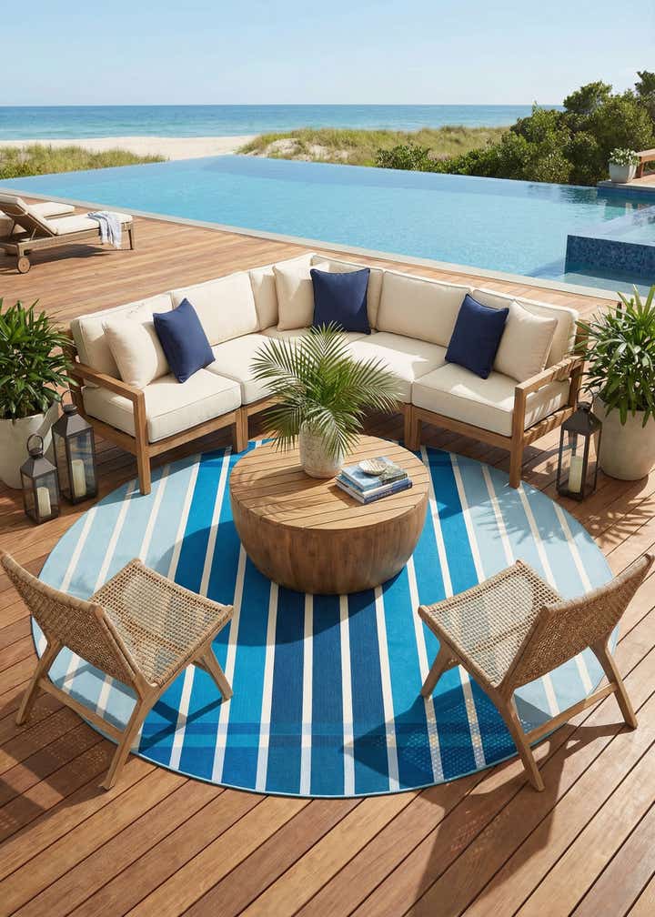 10' x 10' Easy-Clean Striped Indoor / Outdoor Round Rug