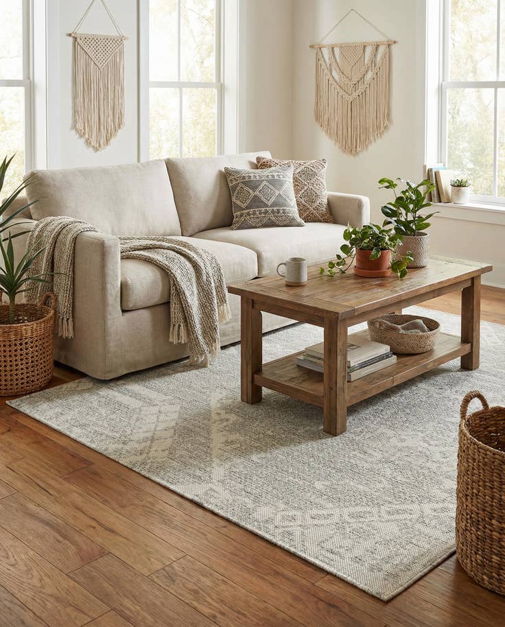 Detail image of 5' 3 x 5' 3 Easy-Clean Bohemian Indoor / Outdoor Square Rug