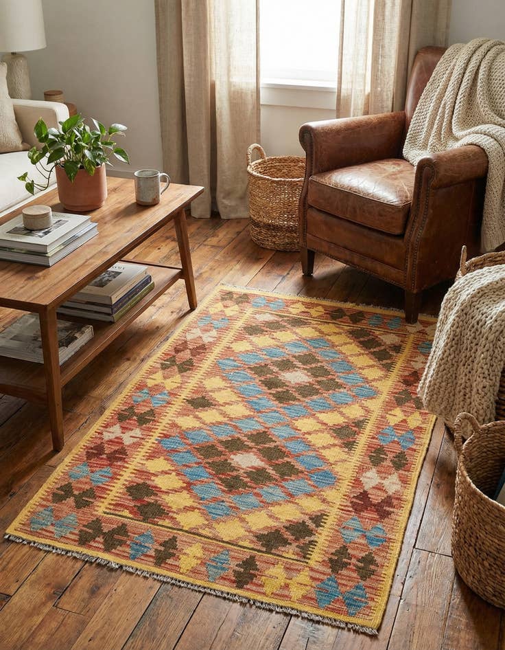 Detail image of 2' 9 x 4' 4  Hand Woven Kilim Maymana Wool Rug