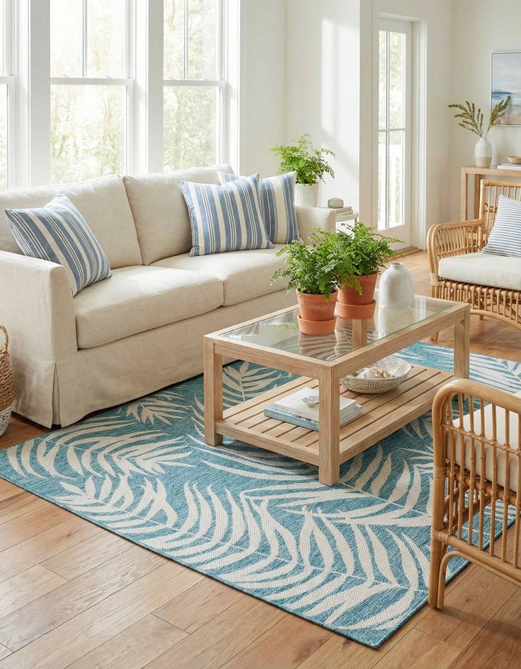 Detail image of 5' 3 x 7'  Washable Botanical Indoor / Outdoor Rug