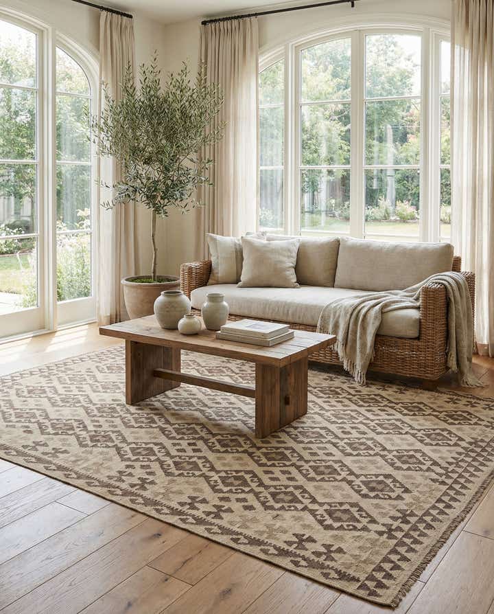 6' 10 x 9' 9 Hand Woven Kilim Maymana Wool Rug