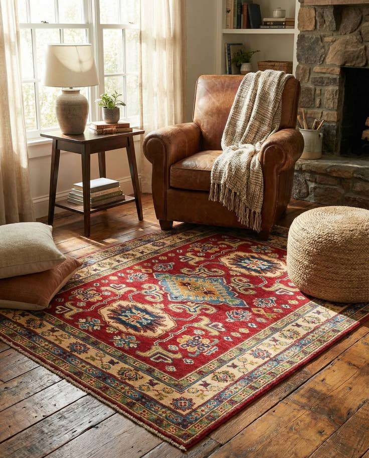 Detail image of 3' 5 x 4' 10 Hand Knotted Kazak Rug