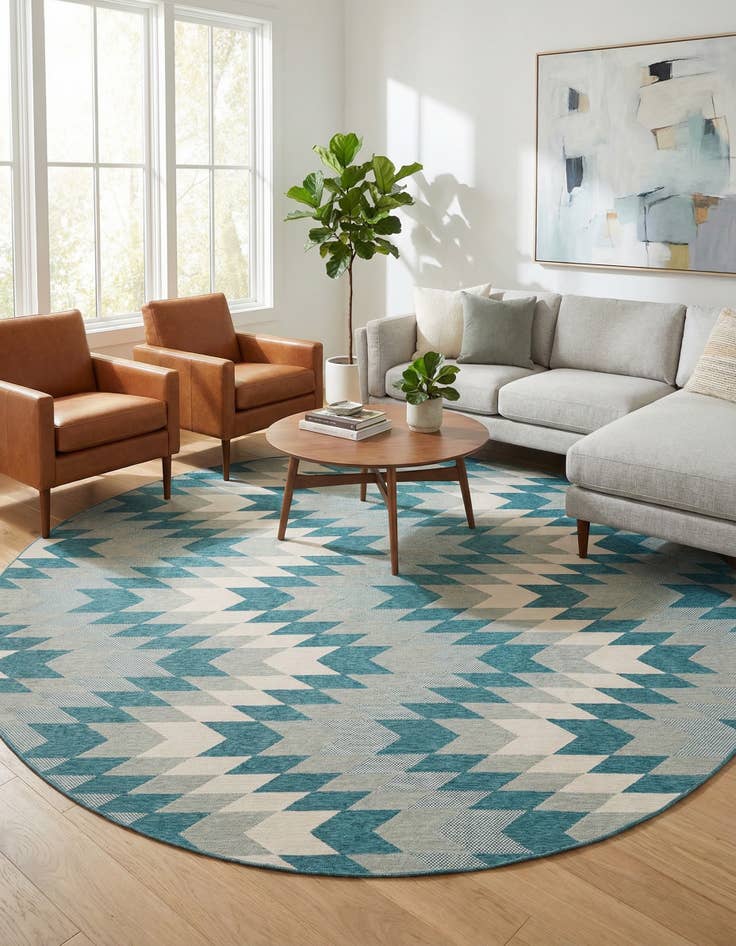 Detail image of 12' x 12'  Washable Modern Indoor / Outdoor Round Rug