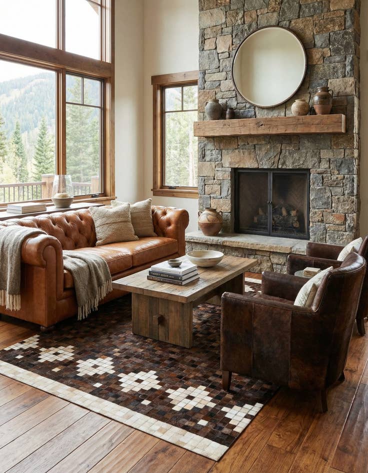 Detail image of 5' 2 x 8' Cowhide Stocks Rug