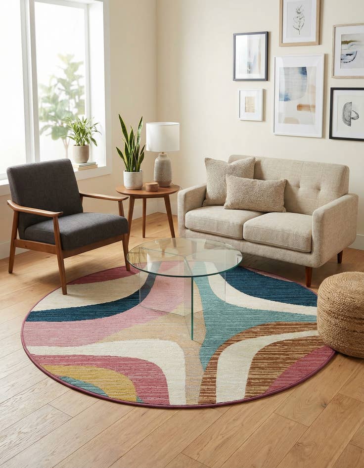 Detail image of 3' x 3'  Washable Modern Indoor / Outdoor Round Rug