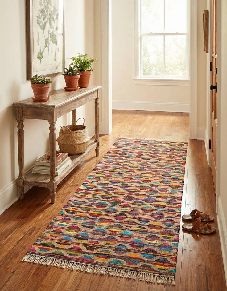 Detail image of 5' 1 x 11' 8  Hand Braided Chindi Trellis Runner Rug